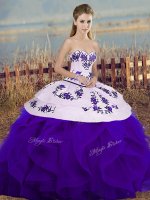 White And Purple Sweetheart Lace Up Embroidery and Ruffles and Bowknot Vestidos de Quinceanera Sleeveless