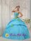 Baby Blue Beaded Decorate Bust and green Hand Flowers Quinceanera Dress With Strapless Pick-ups In Greenbelt Maryland/MD