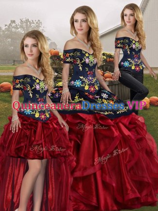 Trendy Sleeveless Lace Up Floor Length Embroidery and Ruffles Sweet 16 Dresses