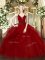 Fitting Wine Red Tulle Zipper 15 Quinceanera Dress Sleeveless Floor Length Beading and Ruffled Layers