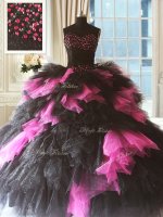 Beading and Ruffles Military Ball Gown Pink And Black Lace Up Sleeveless Floor Length(SKU PSSW0630BIZ)