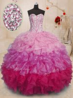 Amazing Multi-color Ball Gowns Beading and Ruffles Ball Gown Prom Dress Lace Up Organza Sleeveless Floor Length