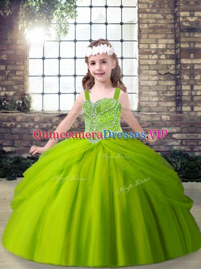 Customized Green Straps Neckline Beading and Pick Ups Little Girls Pageant Dress Sleeveless Lace Up - Click Image to Close