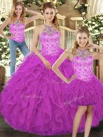 Fuchsia Sleeveless Beading and Ruffles Floor Length Quinceanera Gowns(SKU SJQDDT1276007BIZ)