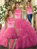 Hot Pink Sleeveless Ruffles Floor Length Quinceanera Gown
