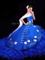 Smart Royal Blue Lace Up Sweetheart Embroidery and Ruffles Quinceanera Dresses Organza Sleeveless Brush Train(SKU XBQD039-1BIZ)