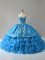 Blue Quinceanera Dress Sweet 16 and Quinceanera with Embroidery and Ruffles Sweetheart Sleeveless Lace Up