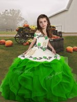 Hot Selling Straps Lace Up Embroidery and Ruffles Little Girl Pageant Dress Sleeveless