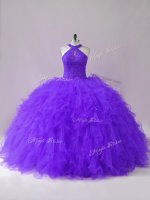 Lovely Purple Sleeveless Beading and Ruffles Floor Length Quinceanera Gown