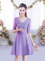 Ideal Mini Length Zipper Quinceanera Dama Dress Lavender for Wedding Party with Ruching