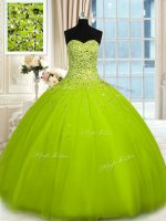 Olive Green Sleeveless Floor Length Beading Lace Up 15 Quinceanera Dress
