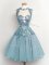 Flare Light Blue High-neck Lace Up Lace Quinceanera Court Dresses Sleeveless