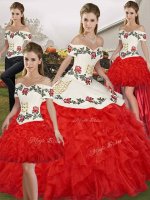 Sumptuous Sleeveless Lace Up Floor Length Embroidery and Ruffles Quinceanera Dress