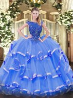 Blue Sleeveless Floor Length Beading and Ruffled Layers Zipper Vestidos de Quinceanera(SKU SJQDDT1197002-1BIZ)