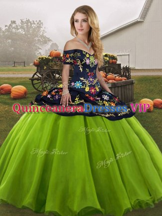 Tulle Lace Up Quinceanera Dress Sleeveless Floor Length Embroidery
