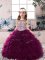 Perfect Scoop Sleeveless Little Girls Pageant Dress Floor Length Beading and Ruffles Dark Purple Organza