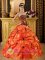 GuaimacaHonduras Strapless Embroidery and Appliques for Orange Sweet Pick-ups Quinceanera Dress Taffeta