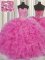 Comfortable Visible Boning Hot Pink Lace Up Sweetheart Beading and Ruffles Quince Ball Gowns Organza Sleeveless