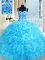 Sleeveless Floor Length Embroidery and Ruffles Lace Up 15 Quinceanera Dress with Baby Blue