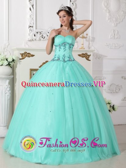 Elegant Quinceanera Dress For Quinceanera With Turquoise Sweetheart Neckline And EXquisite Appliques In Southampton New York/NY - Click Image to Close