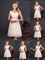 Ideal Champagne Empire Ruffles and Sequins and Ruching and Bowknot and Hand Made Flower Court Dresses for Sweet 16 Zipper Chiffon Sleeveless Mini Length