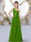 Sophisticated Green Chiffon Lace Up One Shoulder Sleeveless Floor Length Dama Dress Belt