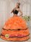 Pretty Black and orange GlennallenAlaska/AK Quinceanera Dress For Summer Strapless Satin and Organza With Beading Ball Gown