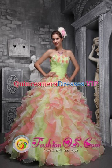 Amarillo TX Flower Decorate Multi-color For Sweet 16 Dress In Quinceanera In Waving tucks - Click Image to Close