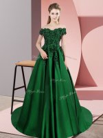Dark Green A-line Lace Quinceanera Gown Zipper Satin Sleeveless