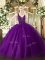 Purple Sleeveless Tulle Zipper Quinceanera Dress for Military Ball and Sweet 16 and Quinceanera
