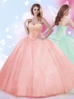 Stylish Floor Length Ball Gowns Sleeveless Watermelon Red Sweet 16 Dresses Lace Up