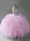 Pink Tulle Lace Up Halter Top Sleeveless Floor Length 15th Birthday Dress Beading and Ruffles