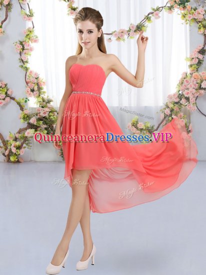 Fantastic High Low Watermelon Red Quinceanera Court of Honor Dress Strapless Sleeveless Lace Up - Click Image to Close