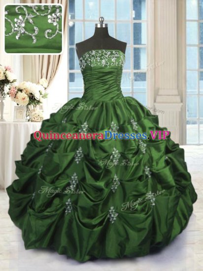 High Quality Pick Ups Floor Length Green Quinceanera Gown Strapless Sleeveless Lace Up - Click Image to Close