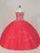 Coral Red Sleeveless Floor Length Beading Lace Up 15th Birthday Dress