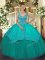 Sleeveless Taffeta and Tulle Floor Length Zipper Quinceanera Gowns in Turquoise with Beading and Embroidery