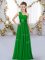 Chiffon One Shoulder Sleeveless Lace Up Belt Dama Dress in Dark Green