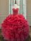 New Arrival Coral Red Sleeveless Floor Length Beading and Ruffles Lace Up Sweet 16 Quinceanera Dress