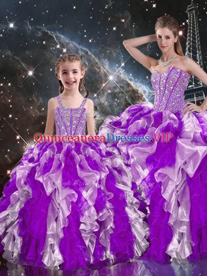Romantic Multi-color Sleeveless Organza Lace Up 15 Quinceanera Dress for Military Ball and Sweet 16 and Quinceanera - Click Image to Close