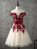 Sophisticated Champagne Off The Shoulder Lace Up Appliques and Bowknot Damas Dress Sleeveless(SKU SWBD088BIZ)