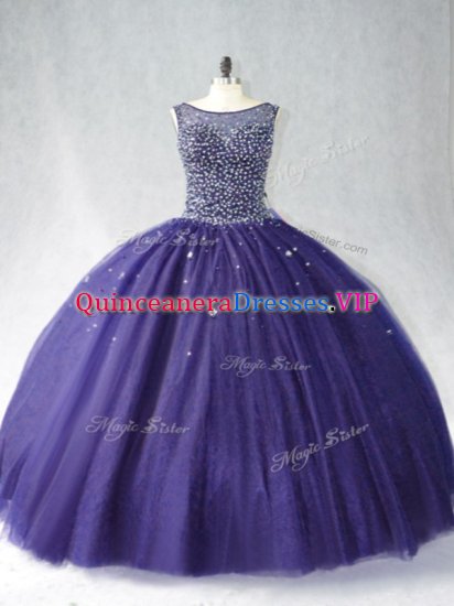 Purple Scoop Zipper Beading Quinceanera Gown Sleeveless - Click Image to Close