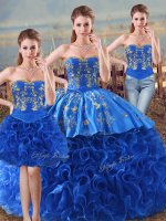 Ball Gowns Sweet 16 Dresses Royal Blue Sweetheart Fabric With Rolling Flowers Sleeveless Floor Length Lace Up