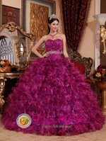 Brand New Strapless Dark Purple Quinceanera Dress For Toowoomba QLD Beaded Decorate Wasit Sweetheart Ruffled Organza Ball Gown
