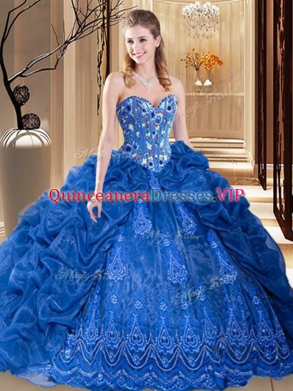 Suitable Royal Blue Sleeveless Court Train Embroidery and Pick Ups Sweet 16 Quinceanera Dress - Click Image to Close
