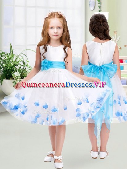 Top Selling White A-line Scoop Sleeveless Tulle Knee Length Zipper Appliques and Belt Little Girl Pageant Dress - Click Image to Close
