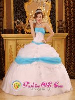 Belmont Massachusetts/MA Perfect Satin and Organza Baby Blue Quinceanera Dress With Pick-ups and Appliques