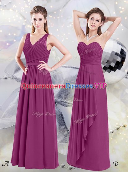New Arrival Fuchsia Side Zipper Dama Dress for Quinceanera Lace and Ruching Sleeveless Floor Length - Click Image to Close