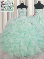 Sweetheart Sleeveless Sweet 16 Quinceanera Dress Floor Length Beading and Ruffles Apple Green Organza