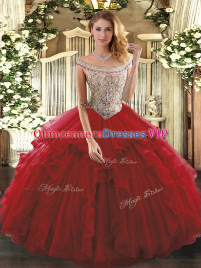 Tulle Sleeveless Floor Length Quince Ball Gowns and Beading and Ruffles - Click Image to Close