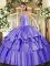 Edgy Sleeveless Organza and Taffeta Floor Length Lace Up 15th Birthday Dress in Lavender with Beading and Ruffled Layers